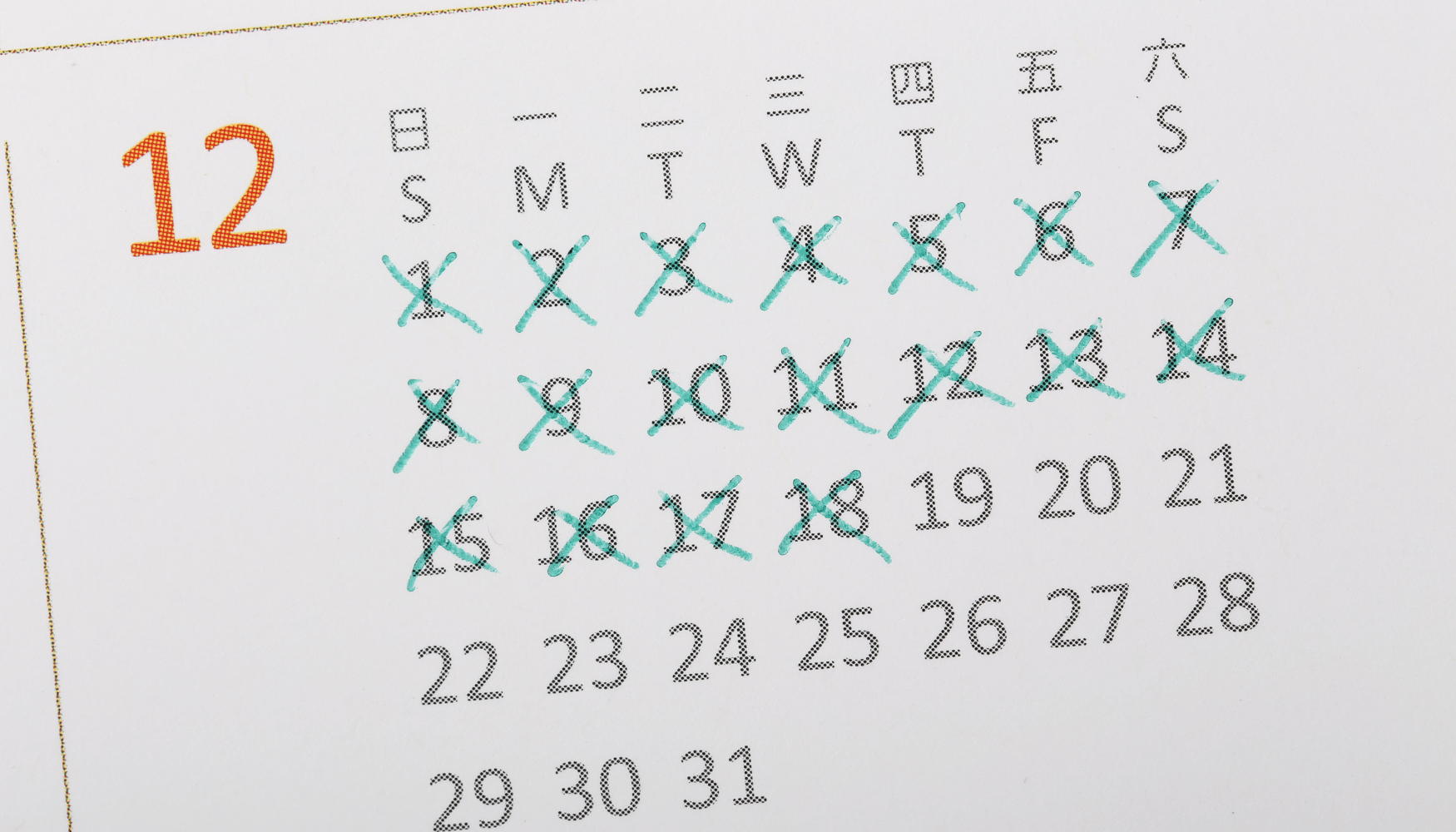 Calendar showing clinical trial time frame and waiting periods
