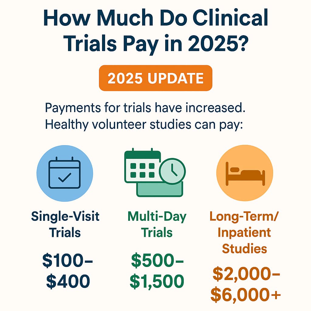 Infographic showing clinical trial payment ranges in the UK for 2025